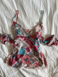 Image 8 of Vintage Y2K floral pink and blue tie back babydoll cami