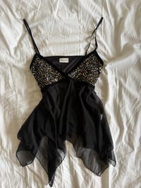 Image 1 of Vintage Y2K black sequin bust handkerchief hem cami