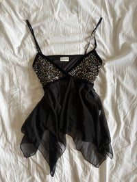 Image 6 of Vintage Y2K black sequin bust handkerchief hem cami