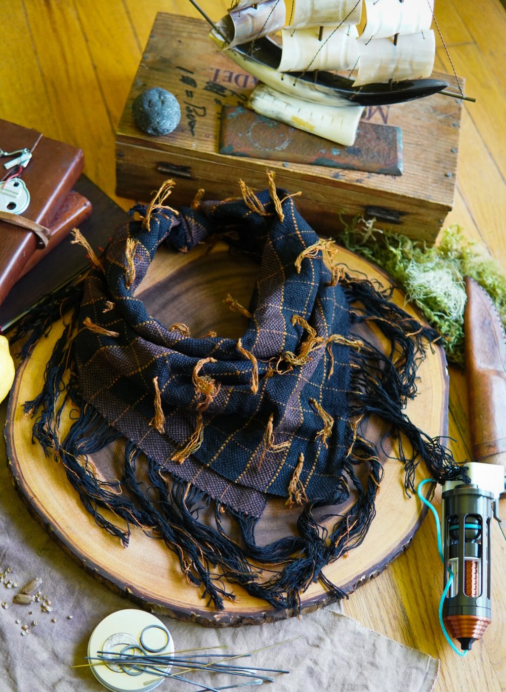 Image of  Raiders Kerchief - Black and Brown with Goldtassel