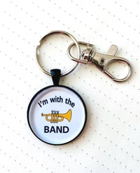 Trumpet Keychain - Band Keychain - Glass Tile Key Ring - Hand Drawing