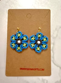 Flor, Blue, green, white, Earrings
