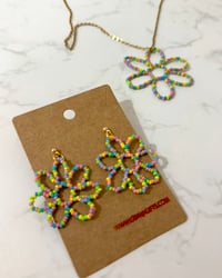 Sketch Bloom, pink, yellow, green, blue, Earrings