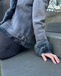 Image 3 of GREY LEATHER AND FUR JACKET