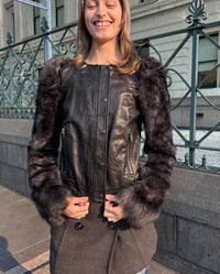 Image 2 of FUR SLEEVE LEATHER JACKET