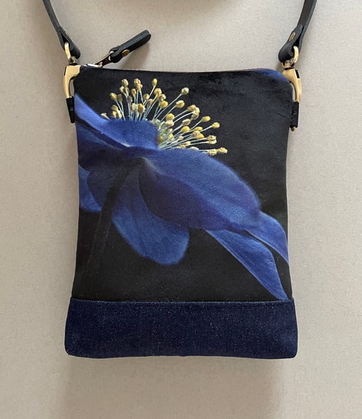 Image of Blue anemone, velvet crossbody bag