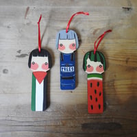 Image 1 of wood girl decoration set - palestine will be free