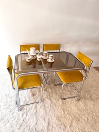 Image 3 of MESA CROMADA Y SOBRE DE VIDRIO AHUMADO, AÑOS 70