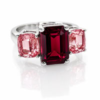 Image 6 of Rubellite & Tajikistan Spinel Red & Pink 3 Stone Ring