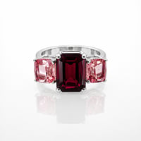 Image 7 of Rubellite & Tajikistan Spinel Red & Pink 3 Stone Ring