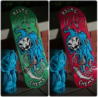 Image 2 of  Chems x Relic Fingerboard Deck & Wheel Set Blue (CHOOSE SHAPE/SIZE)(RANDOM BOTYOM PLY)