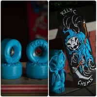 Image 1 of  Chems x Relic Fingerboard Deck & Wheel Set Blue (CHOOSE SHAPE/SIZE)(RANDOM BOTYOM PLY)