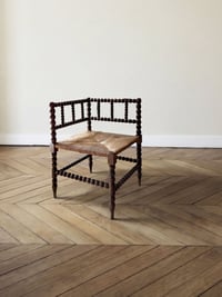 Image 1 of Vintage French Corner Chair – Turned Wood & Woven Rush Seat