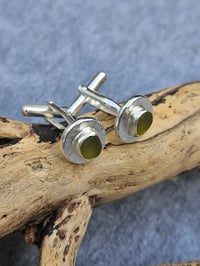 Image 3 of Limey green cornish Seaglass cufflinks - Custom order for Leon 