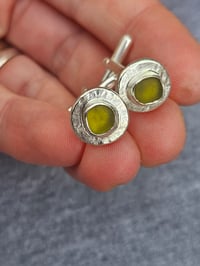 Image 1 of Limey green cornish Seaglass cufflinks - Custom order for Leon 