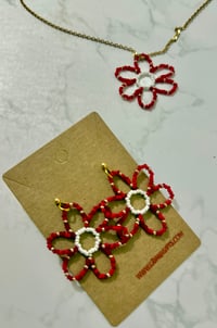 Sketch Bloom, Red, Gold, White, Earrings