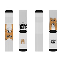 Image 2 of Cute Cat "It's a New Day" Sublimated Crew Socks