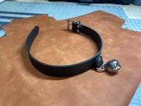 Image 1 of Bargain Box - Black Leather Collar (1") with Jingle Bell
