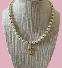Image 3 of Religious Cross Pearl Necklace 