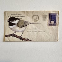 Chickadee on 1939 envelope - ballpoint drawing
