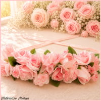 Image 1 of Handmade Pink Rose Greenery Floral Headband