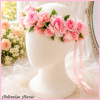 Image 2 of Handmade Pink Rose Greenery Floral Headband
