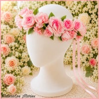 Image 3 of Handmade Pink Rose Greenery Floral Headband