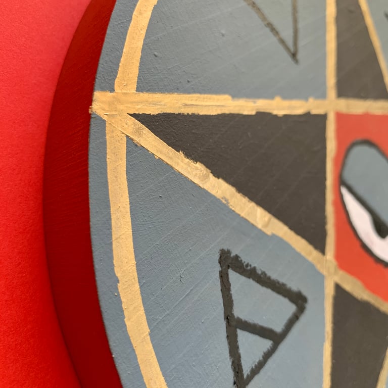 pentacle GRY/BLK/RED on wood disk Image 2