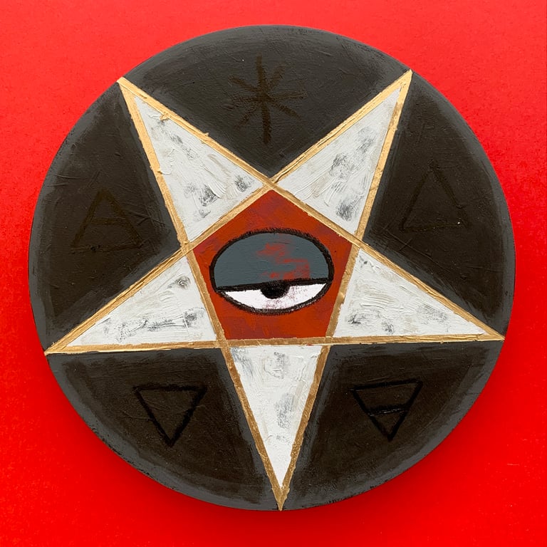 Copy of pentacle WTE/BLK/RED on wood disk