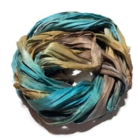 Image 1 of 10YD. AMAZON HAND DYED SARI SILK RIBBON BY COLOR BURST SILK