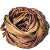 Image 1 of 10YD. PEACH BLOSSOM HAND DYED SARI SILK RIBBON BY COLOR BURST SILK