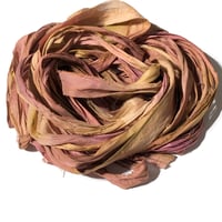 Image 2 of 10YD. PEACH BLOSSOM HAND DYED SARI SILK RIBBON BY COLOR BURST SILK