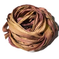 Image 4 of 10YD. PEACH BLOSSOM HAND DYED SARI SILK RIBBON BY COLOR BURST SILK