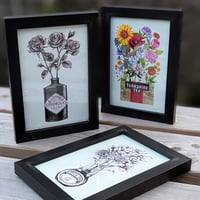 Flowers Mini Framed Print Trio - Green Background