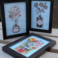 Flowers Mini Framed Print Trio - Blue Background