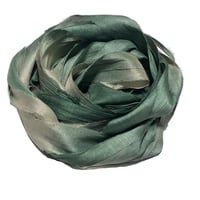 Image 1 of 10YD. BALSAM FIR HAND DYED SARI SILK RIBBON BY COLOR BURST SILK