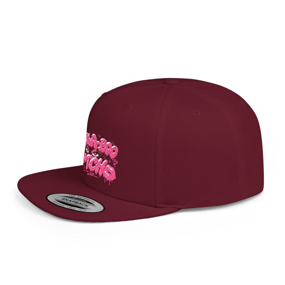 Image of Pink Glitter 'Peek-a-Boo Bitches' Flat Bill Snapback Hat