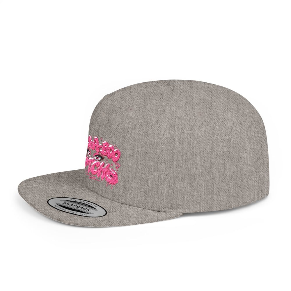 Image of Pink Glitter 'Peek-a-Boo Bitches' Flat Bill Snapback Hat
