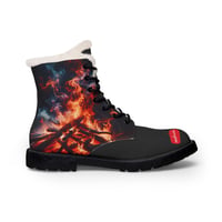 Image 3 of Women's Fur-Lined Leather Boots — Fiery Campfire Graphic Winter Ankle Boots