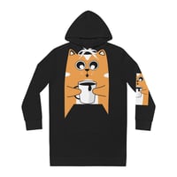 Image 1 of Cat Coffee Hoodie Dress — Cute Kawaii Cat Holding Mug All-Over Print
