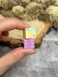 Image 1 of D6 Dice Pair Purple and Yellow with Star Pips