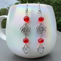 Image 2 of Rose & Crystal Heart Dangle Earrings