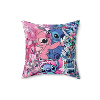 Stitch Collage Pillow | Cute Cartoon Alien Pattern, 16x16