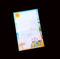 Image 1 of Handmade Kawaii Frogs on a Beach Notepad, to do, pages, tasks, pad, gift, list, sun, notes, writing