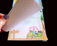 Image 2 of Handmade Kawaii Frogs on a Beach Notepad, to do, pages, tasks, pad, gift, list, sun, notes, writing