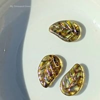 Image 1 of Crystal Stained Leaf Pendant Beads, Czech Glass Leaf Charms, Olive Gold Blue Luster Leaves