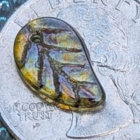 Image 3 of Crystal Stained Leaf Pendant Beads, Czech Glass Leaf Charms, Olive Gold Blue Luster Leaves