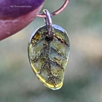 Image 2 of Crystal Stained Leaf Pendant Beads, Czech Glass Leaf Charms, Olive Gold Blue Luster Leaves