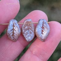 Image 3 of Cream Luster Wavy Leaf Beads, Czech Glass Leaves, Matte Crystal Leaf Beads