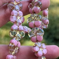 Image 1 of Blush Opal Flowers, Czech Glass 5-Petal Flower Beads, 16mm Pressed Glass Beads